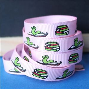 Back to School Ribbons - 10mm Book Worm/Pink